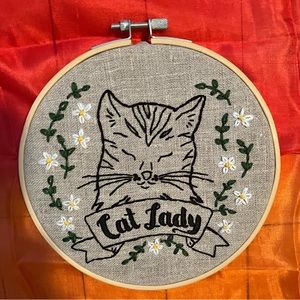 Hand Embroidery Wall Art-Cat Lady